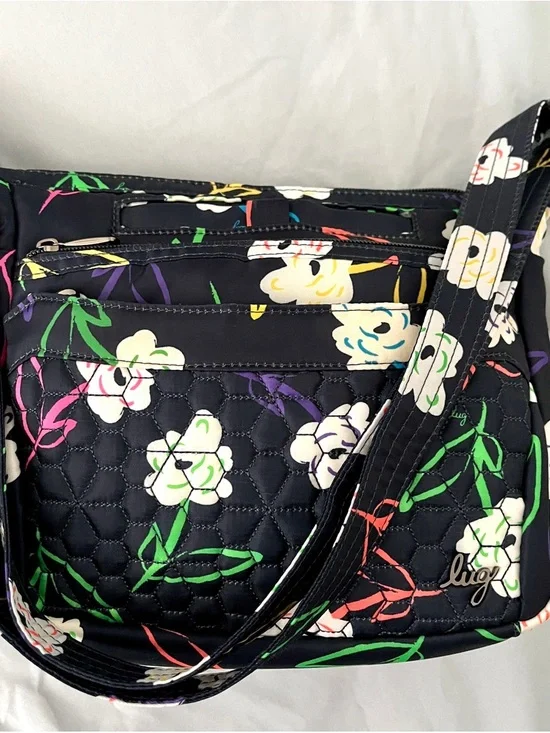 Lug Flutter SE Crossbody Bag Bright Floral RFID Front Zip Pocket Travel Blue - Picture 4 of 12